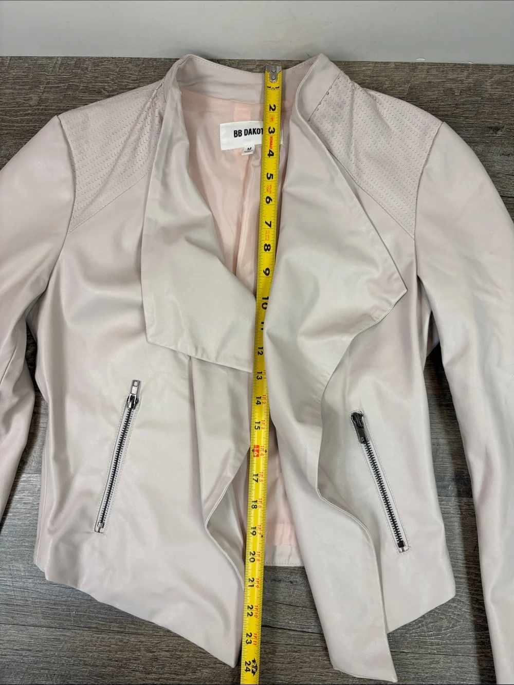 BB Dakota Faux Leather Drape Front Moto Jacket Blush Pink Open Front Medium